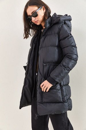 Женское эластичное надувное пальто со съемной талией и капюшоном 40091044