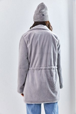 Женское длинное плюшевое пальто на молнии с эластичной резинкой на талии 2049 40091015