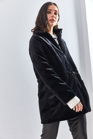 Женское длинное плюшевое пальто на молнии с эластичной резинкой на талии 2049 40091015