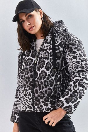 Женское пальто с леопардовым принтом и капюшоном 40101065