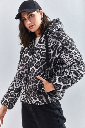 Женское пальто с леопардовым принтом и капюшоном 40101065