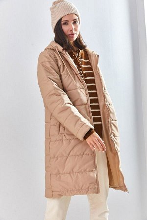 Женское длинное пальто с капюшоном 2227