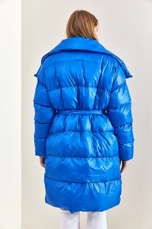 Женское надувное пальто с длинным поясом 40111036