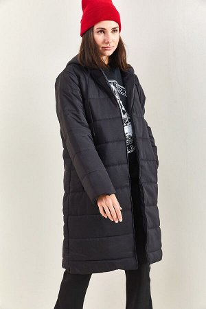 Женское длинное пальто с капюшоном 2227