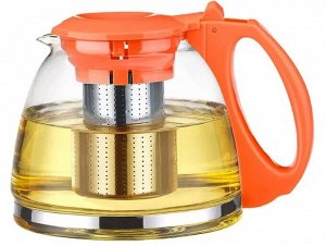 А083OR-13 Чайник  стеклянный TimA "ГОДЖИ" оранжевый 1300мл с ситом, пластик. ручка + крышка