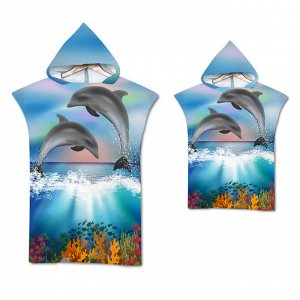 Пляжное полотенце-пончо для детей, принт "Дельфины" (1 шт)