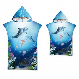 Пляжное полотенце-пончо для детей, принт "Дельфины" (1 шт)