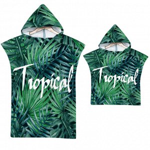 Пляжное полотенце-пончо для детей, принт "Листья", с надписью "Tropical" ( 1шт)