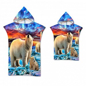 Пляжное полотенце-пончо для детей, принт "Белые медведи" (1 шт)