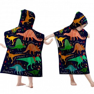 Пляжное полотенце-пончо для детей, принт "Динозавры"