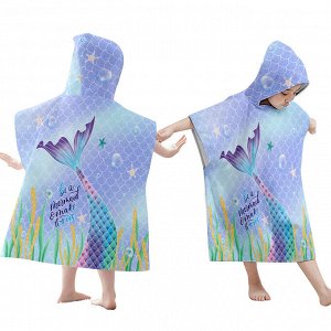 Пляжное полотенце-пончо для детей, принт "Хвост русалочки"