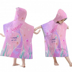 Пляжное полотенце-пончо для детей, принт "Хвост русалочки"