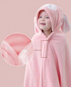 Детское полотенце с капюшоном, "Слоник", цвет розовый