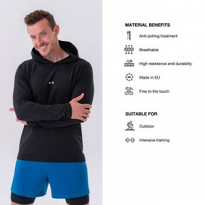 Мужской лонгслив NEBBIA Long-sleeve T-shirt with a hoodie (темно-зелёный)(330)