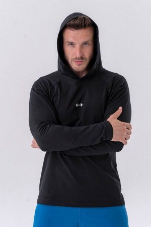 Мужской лонгслив NEBBIA Long-sleeve T-shirt with a hoodie 330 (Чёрный)