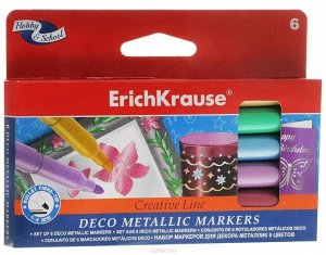 Набор маркеров для декорирования "Metallic Easy Washable" 06цв картон. уп. /Erich Krause