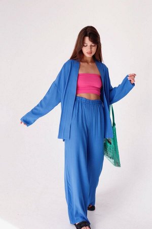 Костюм из кимоно и брюк-палаццо в цвете "электрик"