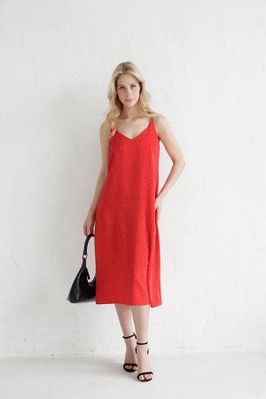 Платье-комбинация красное в горошек