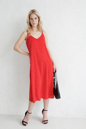 Платье-комбинация красное в горошек
