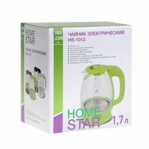 Чайник электрический Homestar HS-1012, стекло, 1.7 л, 2200 Вт, зеленый