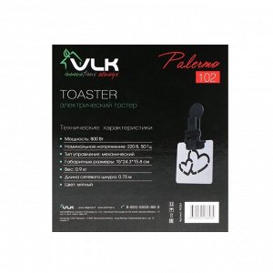 Тостер VLK Palermo 102, 800 Вт, 7 режимов прожарки, 2 тоста, зелёный