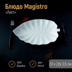 Блюдо фарфоровое Magistro «Лист», 31?22?3,5 см, цвет белый