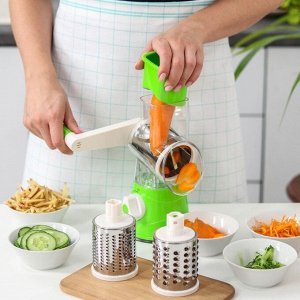 Овощерезка барабанная механическая Доляна Mandoline Slicer, 3 насадки, зелёная