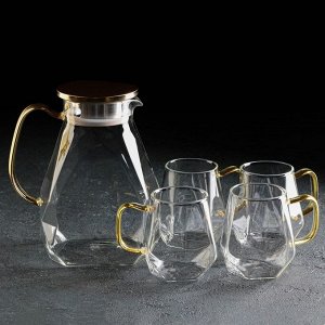 Набор для напитков из стекла Magistro «Льдинка», 5 предметов: кувшин 1,6 л, 4 кружки 300 мл