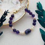 Браслет из Аметиста, Жемчуга и Чароита