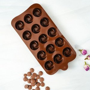 Форма для шоколада Доляна «Завиток», 21,5x11,5 см, 15 ячеек (d=2,8 см), цвет коричневый