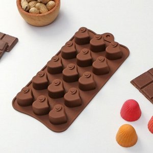 Форма для шоколада Доляна «Сердцеедка», 21,5x11x1,5 см, 15 ячеек, цвет коричневый