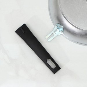 Сковорода, d=24 см, стеклянная крышка, съёмная ручка, цвет серый