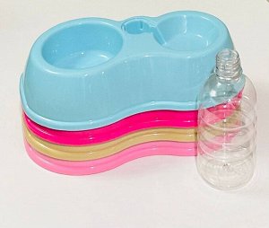 Автопоилка с миской для кошек и собак двойная с бутылкой