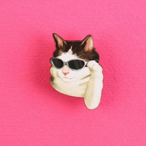 Значок деревянный «Кот в очках», серия мемы , 2,4 х 3,2 см