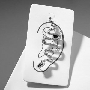 Серьга «Кафф» змея анаконда, цвет серебро