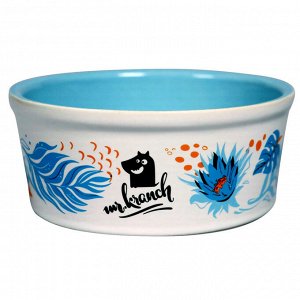Миска Mr.Kranch для собак и кошек из фарфора "Тропики", 450мл, голубая