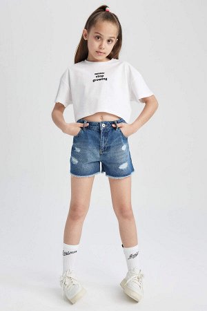Укороченная футболка с коротким рукавом для девочек