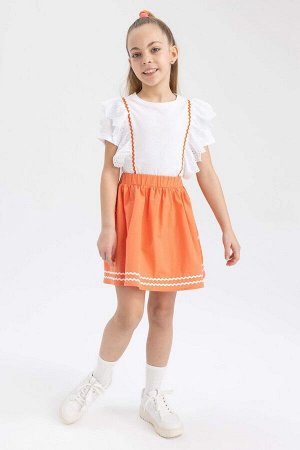Приталенная футболка с коротким рукавом и вышивкой для девочек
