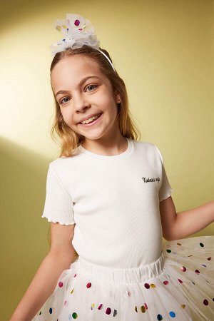 Приталенная футболка в рубчик с короткими рукавами для девочек
