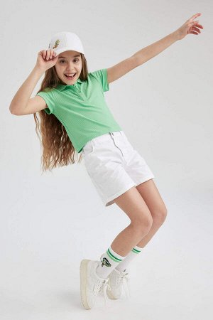 DEFACTO Футболка поло с короткими рукавами и ребристым камзолом для девочек Slim Fit