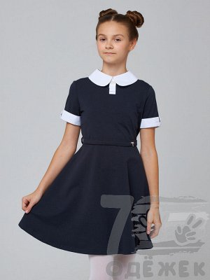 1158Q-1 Платье школьное короткий рукав (синий)