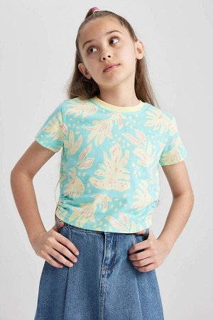 DEFACTO Приталенная футболка с коротким рукавом и рисунком для девочек