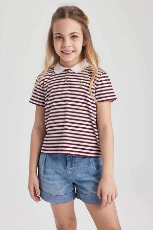 Приталенная полосатая футболка с коротким рукавом для девочек