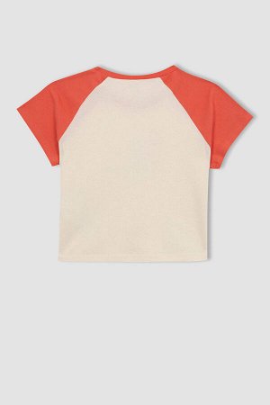 DEFACTO Приталенная футболка в рубчик с короткими рукавами для девочек