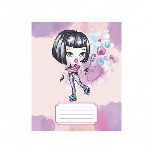 Тетрадь 12 листов в линейку Calligrata Pretty Girl, обложка мелованная бумага, ВД-лак, блок №2 (серые листы), МИКС