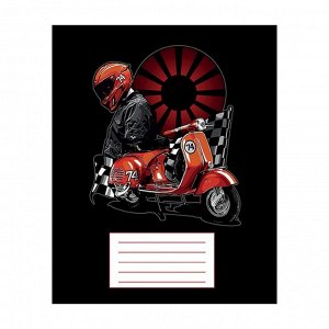 Тетрадь 12 листов в косую в линию "Мотоциклист", обложка мелованная бумага, ВД-лак, блок № 2 (серые листы), МИКС