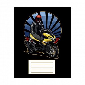 Тетрадь 12 листов в косую в линию "Мотоциклист", обложка мелованная бумага, ВД-лак, блок № 2 (серые листы), МИКС