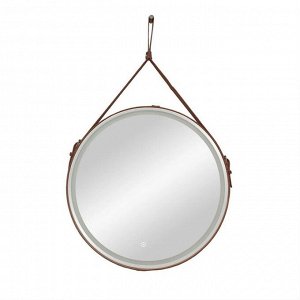 Зеркало Uperwood Round LED, d=65 см, подсветка, сенсорный выключатель, коричневый ремень