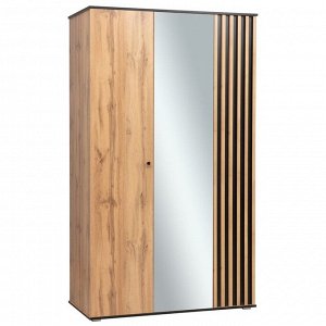 Шкаф 3-х дверный для одежды «Либерти» 51.14, зеркало, опора h=20 мм, цвет дуб вотан/чёрный