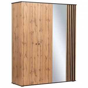 Шкаф 4-х дверный для одежды «Либерти» 51.15, зеркало, опора h=20 мм, цвет дуб вотан/чёрный